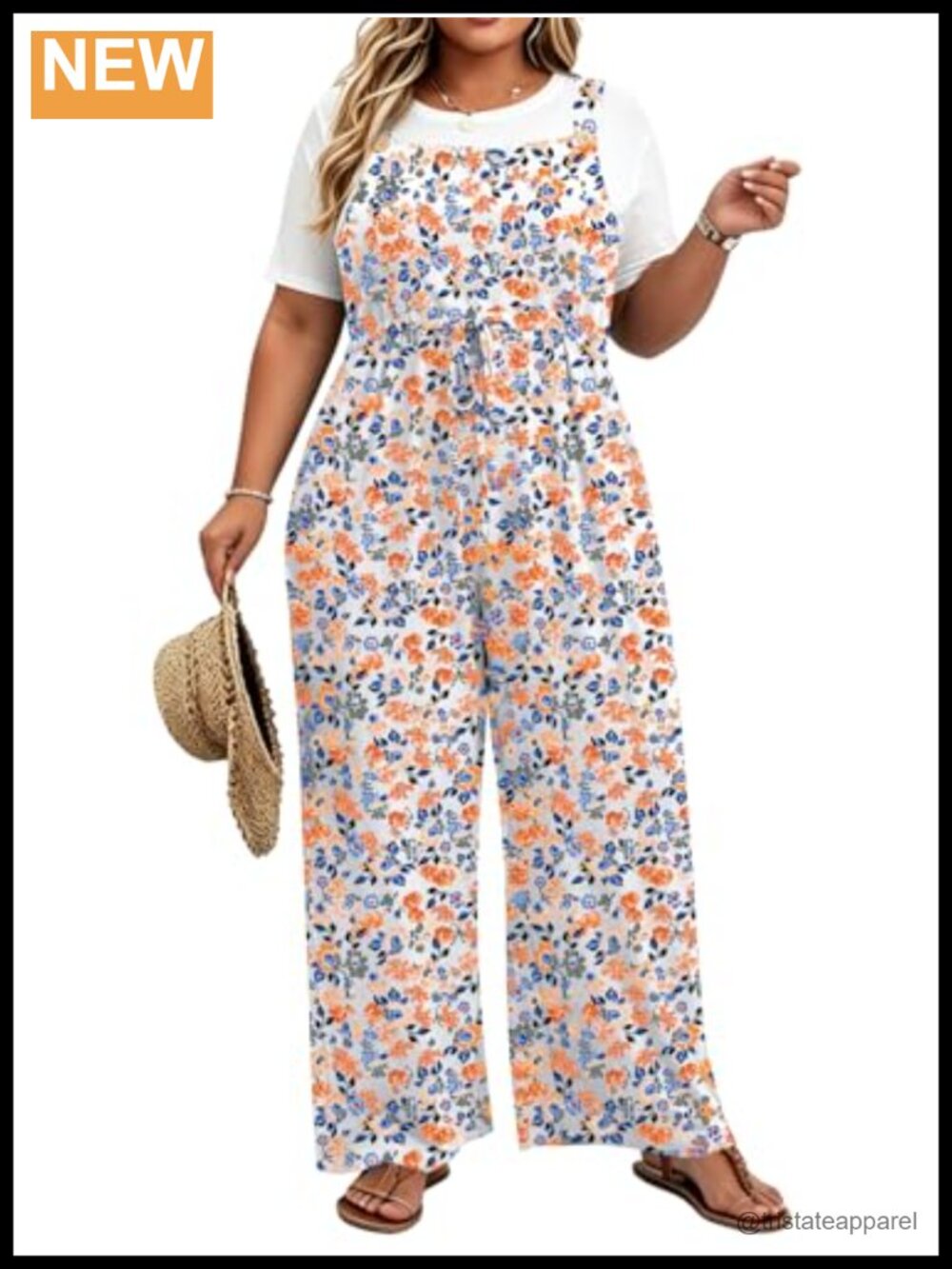 Plus Size Sleeveless Jumpsuit Square Neck Drawstring Wide Leg Pockets
